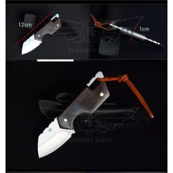 Mini opvouwbaar mes - roestvrij staal - houten handvat - met leren hoesMultitool & Zakmes