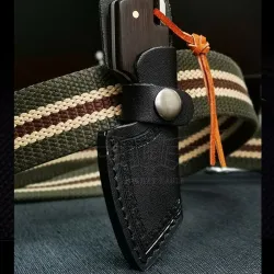 Mini opvouwbaar mes - roestvrij staal - houten handvat - met leren hoesMultitool & Zakmes