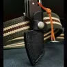 Mini opvouwbaar mes - roestvrij staal - houten handvat - met leren hoesMultitool & Zakmes