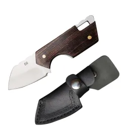 Mini opvouwbaar mes - roestvrij staal - houten handvat - met leren hoesMultitool & Zakmes
