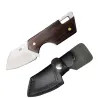 Mini opvouwbaar mes - roestvrij staal - houten handvat - met leren hoesMultitool & Zakmes
