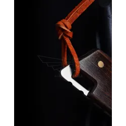 Mini opvouwbaar mes - roestvrij staal - houten handvat - met leren hoesMultitool & Zakmes