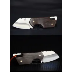 Mini opvouwbaar mes - roestvrij staal - houten handvat - met leren hoesMultitool & Zakmes