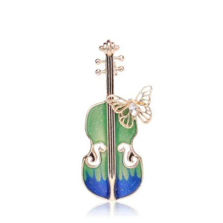 Stijlvolle broche met gitaar & kristallen vlinderBroches