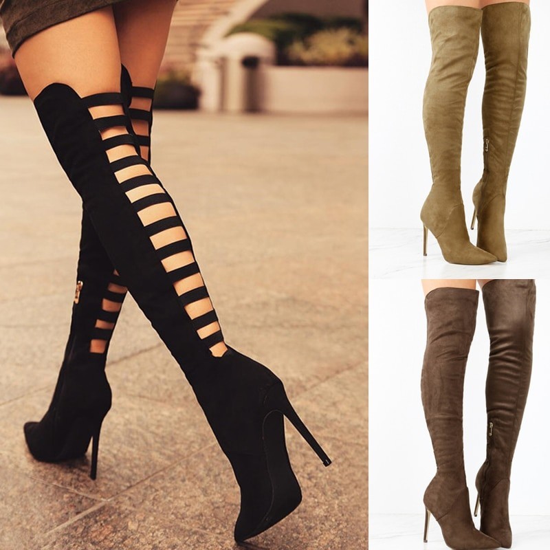 Knee length high heel boots store