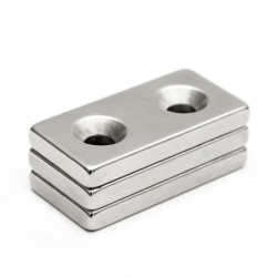 N35 - neodymium magneet - sterk blok - 40 * 20 * 5mm - met dubbel 5mm gat - 2 stuksN35
