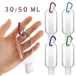 Hervulbare fles - minicontainer - met haak - handdesinfecterend middel / zeepdispenser - 30ml / 50mlHuid
