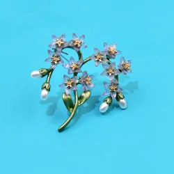 Modieuze broche van hars - groene bladeren / bloemen / parelsBroches