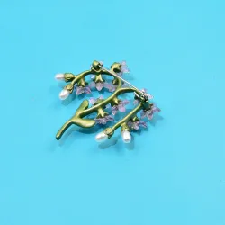 Modieuze broche van hars - groene bladeren / bloemen / parelsBroches