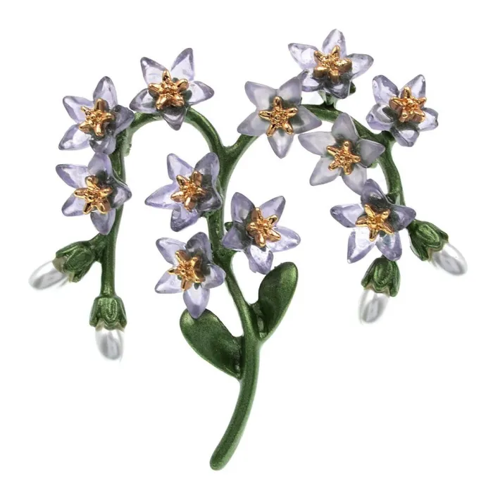 Modieuze broche van hars - groene bladeren / bloemen / parelsBroches