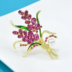 Luxe broche - roze kristallen bloemenBroches