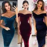 Modieuze fluwelen jurk - off shoulderJurken