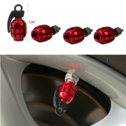 Universal tire valves caps - aluminum - hand grenade shaped - 4 piecesValve caps