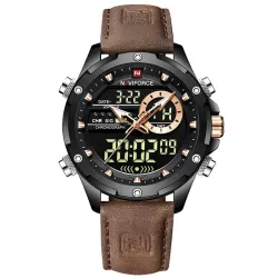 NAVIFORCE - sport - militair quartz horloge - leren band - LCD LED-display - waterdichtHorloges