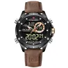 NAVIFORCE - sport - militair quartz horloge - leren band - LCD LED-display - waterdichtHorloges