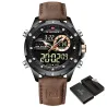NAVIFORCE - sport - militair quartz horloge - leren band - LCD LED-display - waterdichtHorloges