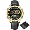 NAVIFORCE - sport - militair quartz horloge - leren band - LCD LED-display - waterdichtHorloges