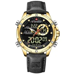 NAVIFORCE - sport - militair quartz horloge - leren band - LCD LED-display - waterdichtHorloges