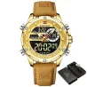 NAVIFORCE - sport - militair quartz horloge - leren band - LCD LED-display - waterdichtHorloges