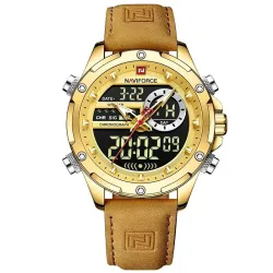 NAVIFORCE - sport - militair quartz horloge - leren band - LCD LED-display - waterdichtHorloges