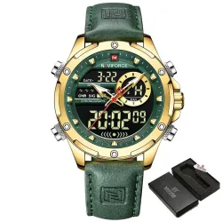 NAVIFORCE - sport - militair quartz horloge - leren band - LCD LED-display - waterdichtHorloges