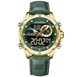 NAVIFORCE - sport - militair quartz horloge - leren band - LCD LED-display - waterdichtHorloges