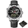 NAVIFORCE - sport - militair quartz horloge - leren band - LCD LED-display - waterdichtHorloges