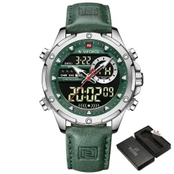 NAVIFORCE - sport - militair quartz horloge - leren band - LCD LED-display - waterdichtHorloges