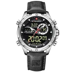 NAVIFORCE - sport - militair quartz horloge - leren band - LCD LED-display - waterdichtHorloges