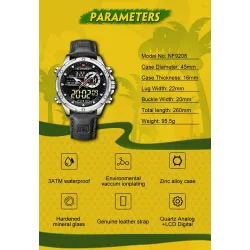 NAVIFORCE - sport - militair quartz horloge - leren band - LCD LED-display - waterdichtHorloges