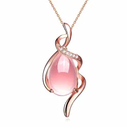 Elegante rosé gouden ketting - hanger in de vorm van een waterdruppel - roze opaal - kristallenHalskettingen