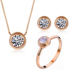 Elegant jewellery set - rose gold necklace - earrings - ring - with round zirconiaJewellery Sets