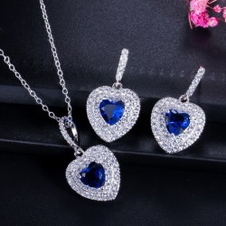 Luxe zilveren sieradenset - hartvormige hangers - kristal - zirconia - collier - oorbellenSieradensets