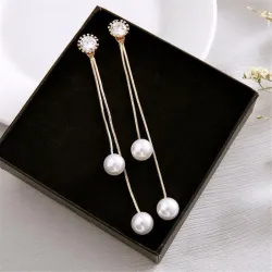 Elegante lange oorbellen met parels / kristalOorbellen
