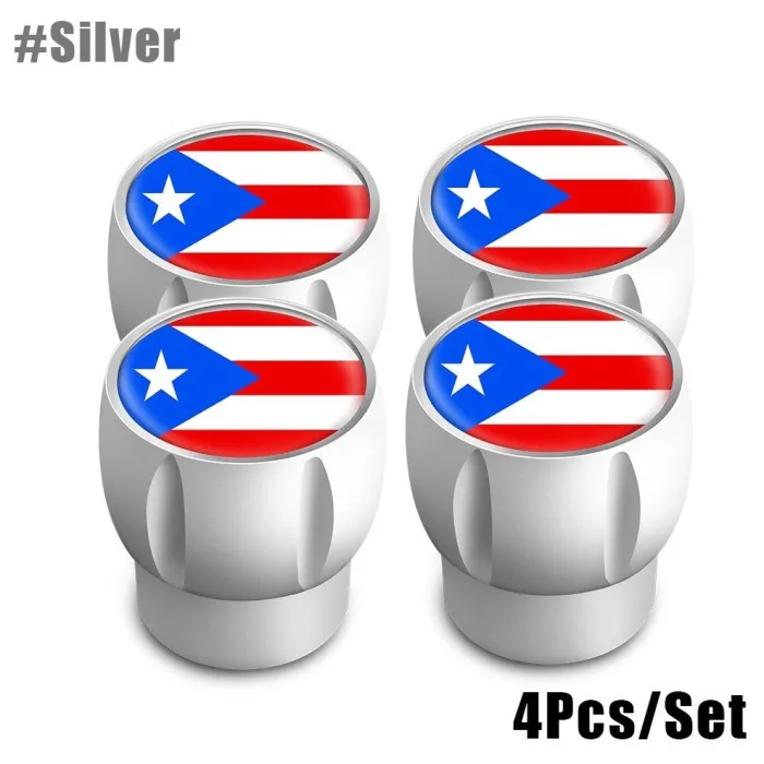 Puerto Rico vlag - ventieldopjes - universeel - aluminium - 4 stuksVentieldoppen