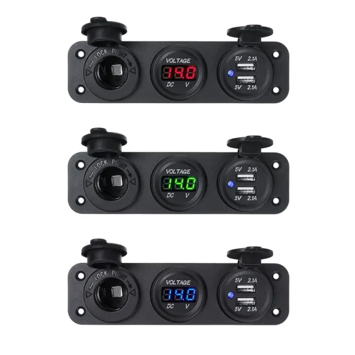 Car charger - socket with dual USB - cigarette lighter / Voltage meter - digital LED displaySwitches