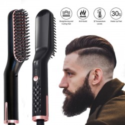 Multifunctional hair / beard brush - comb - straightener - with temperature adjustment