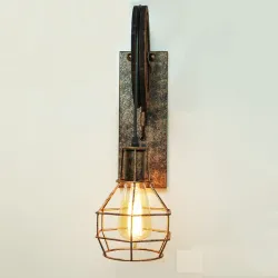 Retro katrol wandlamp - houten lampWandlampen