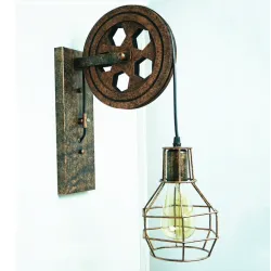 Retro katrol wandlamp - houten lampWandlampen