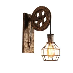Retro katrol wandlamp - houten lampWandlampen