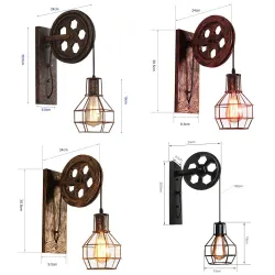 Retro katrol wandlamp - houten lampWandlampen