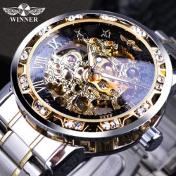 WINNER - luxurious watch - mechanical - luminous - with diamonds - transparent skeleton design - with boxWatches