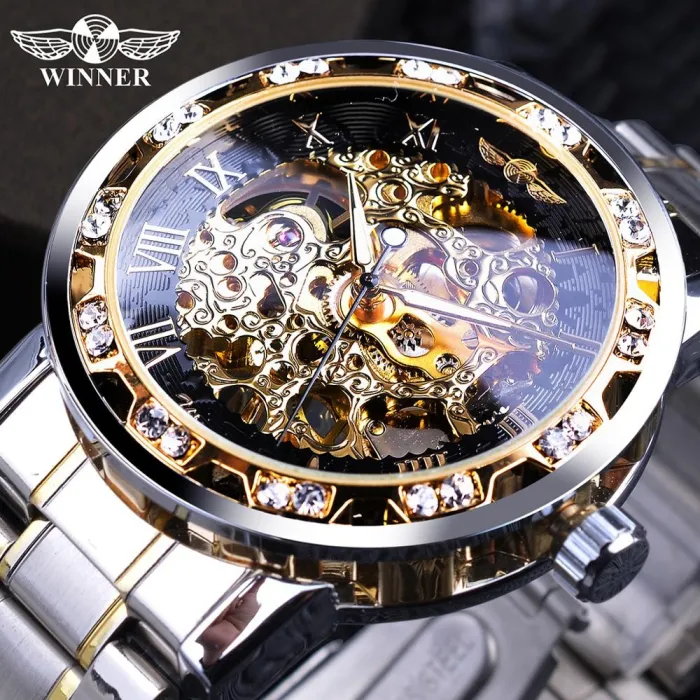 WINNER - luxe horloge - mechanisch - lichtgevend - met diamanten - transparant skeleton design - met doosHorloges
