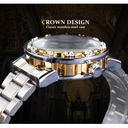 WINNER - luxe horloge - mechanisch - lichtgevend - met diamanten - transparant skeleton design - met doosHorloges