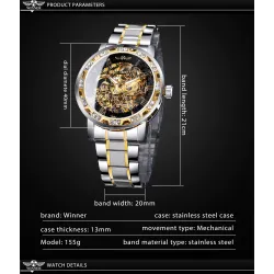 WINNER - luxe horloge - mechanisch - lichtgevend - met diamanten - transparant skeleton design - met doosHorloges