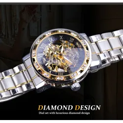 WINNER - luxe horloge - mechanisch - lichtgevend - met diamanten - transparant skeleton design - met doosHorloges