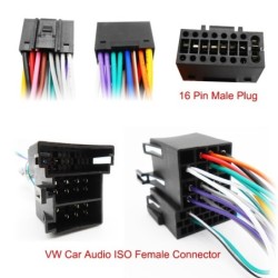 16 Pin to VW wiring harness - plug - ISO connector - for 2 Din car audio head unit - cable adapter for Volkswagen Golf Jetta ...