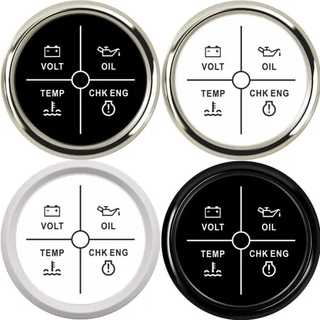 Universele alarmmeter - Volt - oliedruk - watertemperatuur - CHK ENG - 4 LED - 52mm 9~32 VInstrumenten