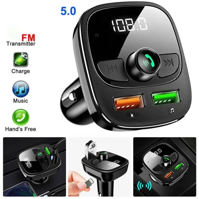 Draadloze Bluetooth-zender - handsfree - dubbele USB-oplader - digitaal - LEDFM-transmitters
