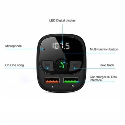 Wireless Bluetooth transmitter - handsfree - dual USB charger - digital - LEDFM transmitters